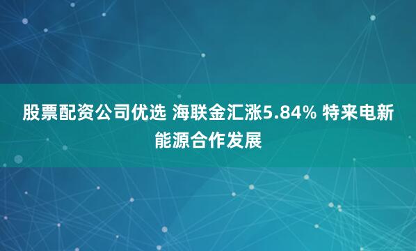 股票配资公司优选 海联金汇涨5.84% 特来电新能源合作发展